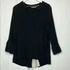 Soft Surroundings Womens Top/Tunic Black 1X Button Down Back Peekaboo Split EUC